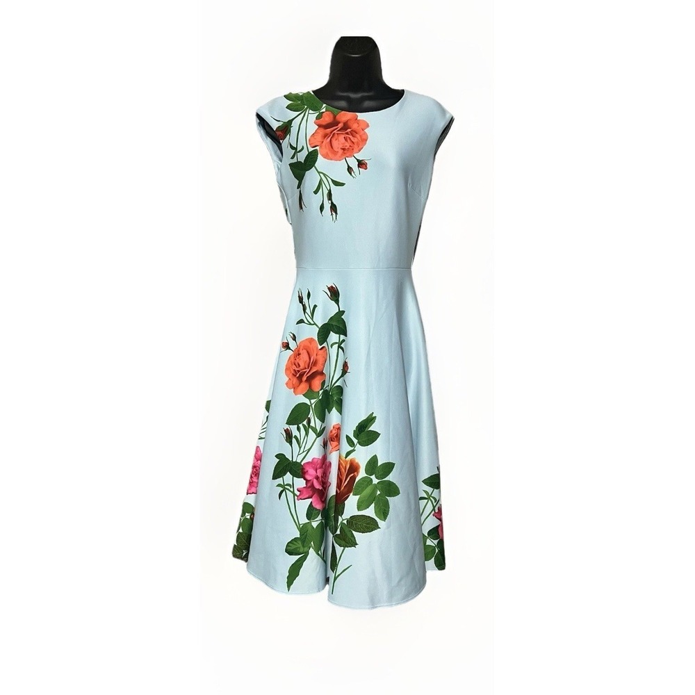 Gabby Skye Blue Floral Fit and Flare Midi Dress  Sleeveless Size 4